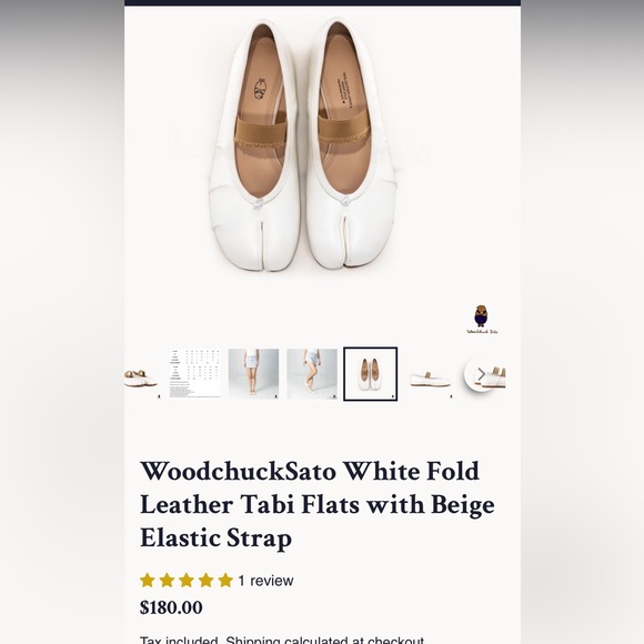 WoodchuckSato Women's White Fold Leather Tabi Mules With Beige Elastic Strap - Picture 10 of 12